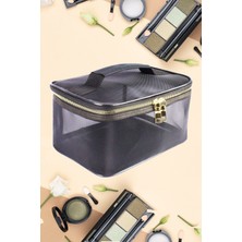 Teknotrust Siyah Makyaj Çantası Bavulu Profesyonel Şeffaf Çanta Seyahat Seti Kozmetik Valiz