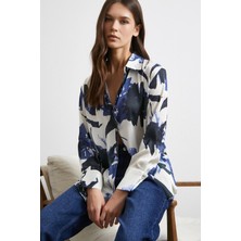 Never More Saten Yüzeyli Desenli Gömlek Siyah