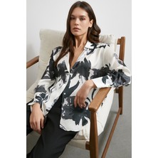 Never More Saten Yüzeyli Desenli Gömlek Siyah