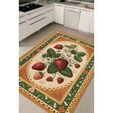 Homshtag Art Deco Çilek Desenli Halı Bitki Temalı Çok Renkli Modern Çilek Desenli Dijital Baskı Halı