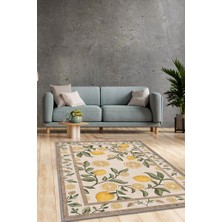 Homshtag Art Deco Limon Desenli Halı Bitki Temalı Sarı Renk Modern Limon Desenli Dijital Baskı Halı