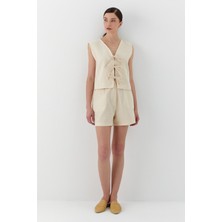 Keten Yelek Bluz Natural