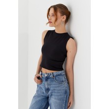 Sıfır Kol Crop Bluz Sıyah