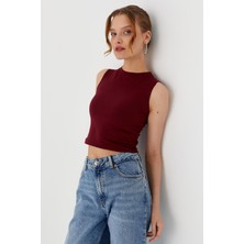 Sıfır Kol Crop Bluz Bordo
