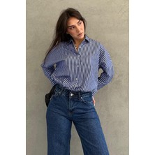 Lacivert Çizgili Kadın Gömlek MG2410