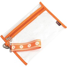 Turuncu Papatya Desenli Su Geçirmez Mayo Çantası Organizer Şeffaf Makyaj Çantası 27X21 cm