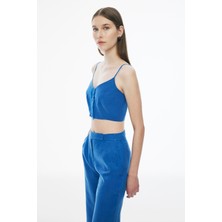 Celans Regular Fit Crop Boy Askılı Saks Renk Kadın Bluz