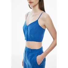 Celans Regular Fit Crop Boy Askılı Saks Renk Kadın Bluz