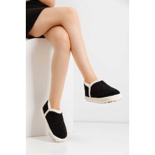 Slipcat Kadın Hafif Pofuduk Panduf Siyah Kalın Tabanlı Ses Yapmaz Ev Ayakkabısı Konforlu Tasarım