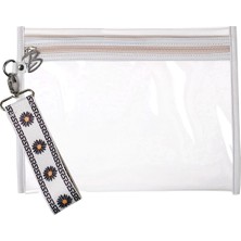 Beyaz Papatya Desenli Su Geçirmez Mayo Çantası Organizer Şeffaf Makyaj Çantası 27X21CM