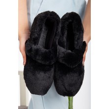 Slipcat Kadın Peluş Ev Babeti Hafif Taban Siyah Renk Ses Yapmaz Desenli Panduf