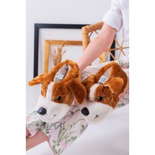 Slipcat Köpek Figürlü Pudra Peluş Panduf Ev Pandufu