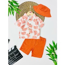 Groningen Yaprak Desenli Şapkalı 3 Lü Takım - Turuncu