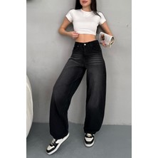 Kadın Soluk Efektli Bol Kesim Rahat Geniş Paça Baggy Jean