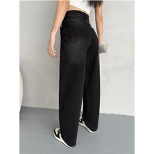 Kadın Soluk Efektli Bol Kesim Rahat Geniş Paça Baggy Jean