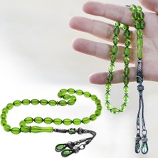 Tesbihname 1000 Ayar Gümüş Kazaz Püsküllü Arpa Kesim Su Yeşili Ateş Kehribar Tesbih