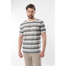 Haki Bisiklet Yaka Çizgili Erkek T-Shirt E7118