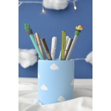 Açık Mavi-Bulutlu Kalemlik & Makyaj Fırçalığı & Masaüstü Organizer