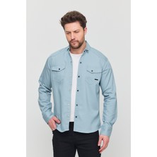 YXC Trend Maker Erkek Mint Slim Fit Dar Kalıp Pamuklu Kot Gömlek