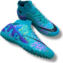 Laliga Çoraplı Airboom Halısaha Ayakkabı Turkuaz Mor Desenli