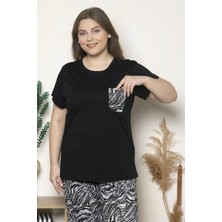 Büyük Beden Siyah Renkli Zebra Desenli Kısa Kollu Battal Pijama Takımı B-12