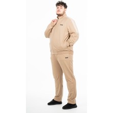 Maraton Büyük Beden Erkek Dik Yaka Düz Paça Vizon Eşofman Takımı