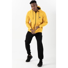 Maraton Comfort Erkek Kapüşonlu Ribana Paça Sarı Eşofman Takımı