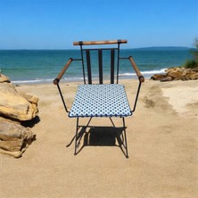 40*40 Duck Kumaş Mavi Geometrik Desenli 4  cm  Lik Sandalye Minderi