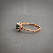 Yeşil Kalp Taşlı 925 Ayar Minimal Rose Gümüş Yüzük