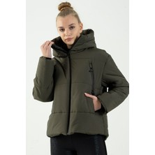 Maraton Oversize Kadın Kapüşonlu  Haki Mont