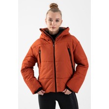 Maraton Oversize Kadın Kapüşonlu  Kiremit Mont