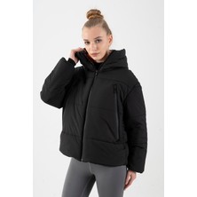 Maraton Oversize Kadın Kapüşonlu  Siyah Mont