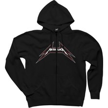 Metallica Outline Siyah Fermuarlı Kapşonlu Sweatshirt