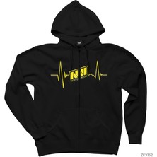 Natus Vircere Heart Rhythm Siyah Fermuarlı Kapşonlu Sweatshirt