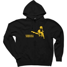 Nirvana Kurt Cobain Siyah Fermuarlı Kapşonlu Sweatshirt