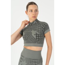 Maraton SlimFit Kadın Bisiklet Yaka  Siyah Crop Top