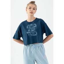Maraton Comfort Kadın Bisiklet Yaka  Navymelanj Crop Top