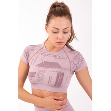 Maraton SlimFit Kadın Bisiklet Yaka  Lila Crop Top
