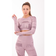Maraton SlimFit Kadın Bisiklet Yaka  Lila Crop Top