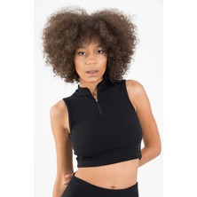 Maraton SlimFit Kadın Balıkçı Yaka  Siyah Crop Top