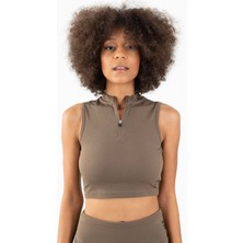 Maraton SlimFit Kadın Balıkçı Yaka  Açık Kahve Crop Top