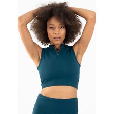 Maraton SlimFit Kadın Balıkçı Yaka  Turkuaz Crop Top