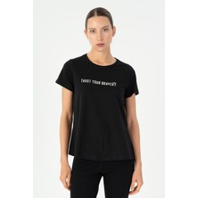 Maraton Regular Kadın Bisiklet Yaka  Siyah T-shirt