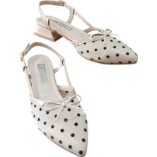 De Scarıo 570 Kadın Fileli Arka Açık Kalın Kısa Topuklu Ayakkabı Ten