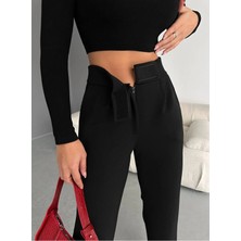 Kadın Yüksek Bel Beli Lastikli Cırtlı Palazzo Pantolon Plazzo Ispanyol Bol Paça Tok Kumaş Pantolon