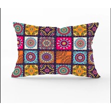 Kareli Etnik Desenli Dijital Baskılı Dikdörtgen Kırlent Kılıfı 35X55 cm