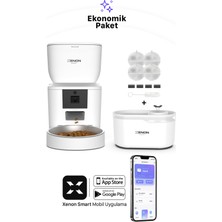 Xenon Smart Akıllı Otomatik Evcil Hayvan Besleyici Mama Kabı Beyaz Ultra Sessiz Su Pınarı ve Yedek Filtre 3'lü Pet Seti