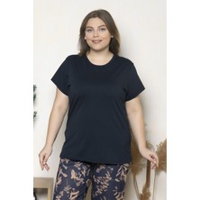Büyük Beden Lacivert Renkli Çiçek Desenli Kısa Kollu Battal Pijama Takımı B-7