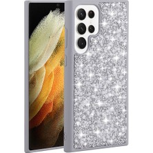 Galaxy S23 Ultra Kılıf Parlak Taşlı Tasarım Iksp Linea Kapak-Gümüş