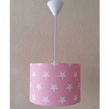 Pembe Yıldızlı Kumaş Kaplama Çocuk Odası Genç ve Bebek Odası Avize Aydınlatma